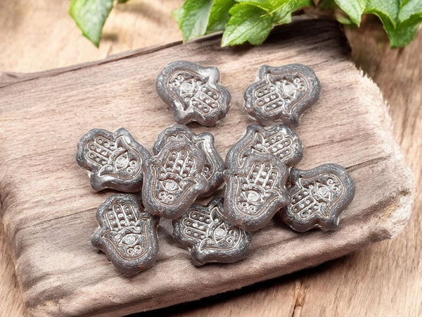 Czech Glass Beads - Hamsa Beads - Hamsa Hand - Hand Beads - 10pcs - 15x10mm - (166)