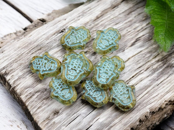 Picasso Beads - Czech Glass Beads - Hamsa Beads - Hamsa Hand - Hand Beads - 10pcs - 15x10mm - (775)