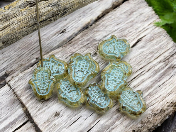 Picasso Beads - Czech Glass Beads - Hamsa Beads - Hamsa Hand - Hand Beads - 10pcs - 15x10mm - (775)