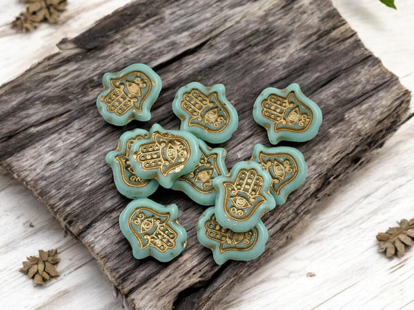 Czech Glass Beads - Hamsa Beads - Hamsa Hand - Hand Beads - 10pcs - 15x10mm - (B862)