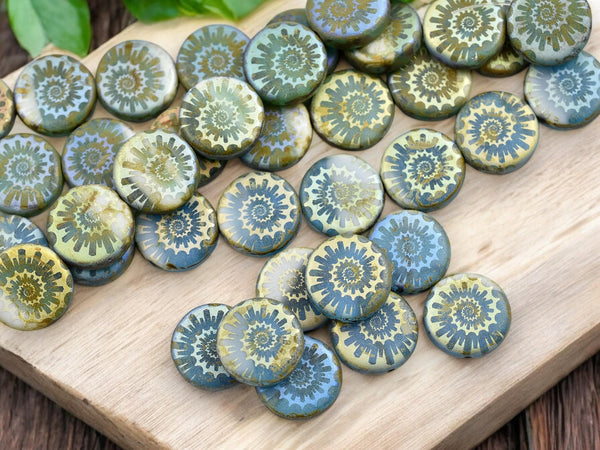 Czech Glass Beads - Laser Etched Beads - Ammonite Beads - Nautilus Beads - 14mm - 8pcs - (3594)