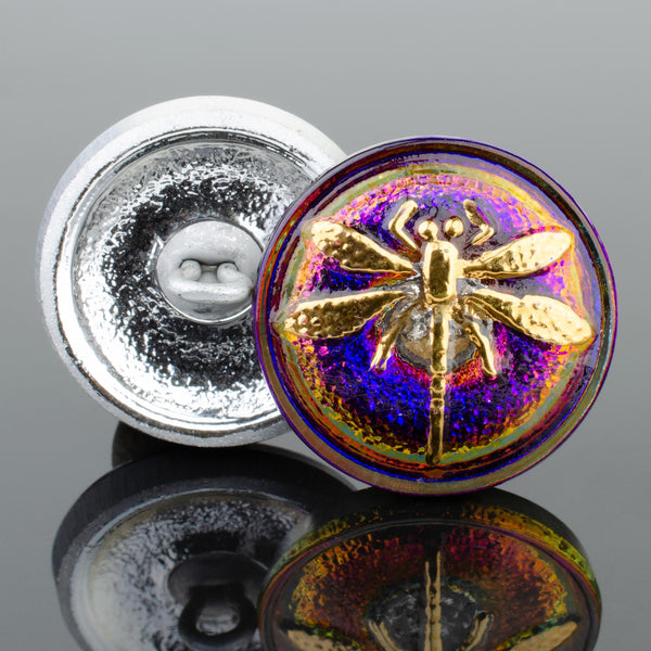 Czech Glass Buttons - Dragonfly Button - Shank Buttons - Artisan Button - Handmade Button - 18mm - (1843) 1pcs