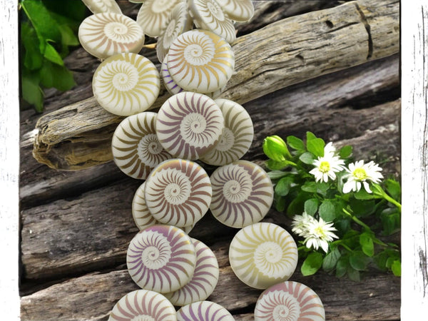 Czech Glass Beads - Laser Etched Beads - Spiral Beads - Nautilus Beads - 17mm - 8pcs - (2050)