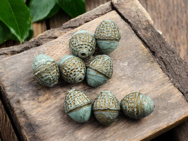 *8* 10x12mm Dark Bronze Washed Turquoise Acorn Oval Beads