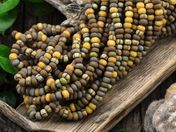 4/0 Aged Matte Caribbean Striped Picasso Seed Bead Mix (21" Strand) (21" Strand)