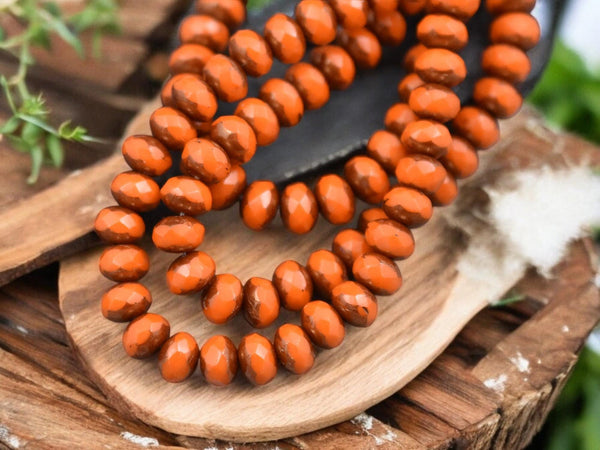 *30* 3x5mm Bronze Washed Opaque Pumpkin Orange Fire Polished Rondelle Beads