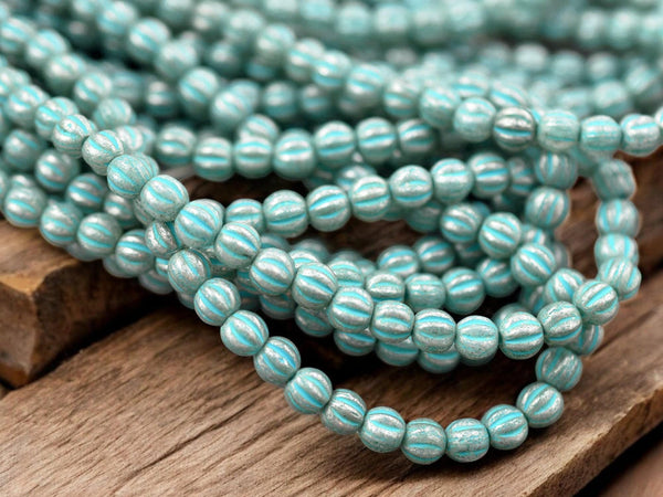 *50* 4mm Turquoise Washed Blue Aqua Mercury Fluted Round Beads