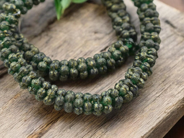 *50* 5mm Gold Washed Etched Matte Emerald Green Forget Me Not Rondelle Daisy Beads