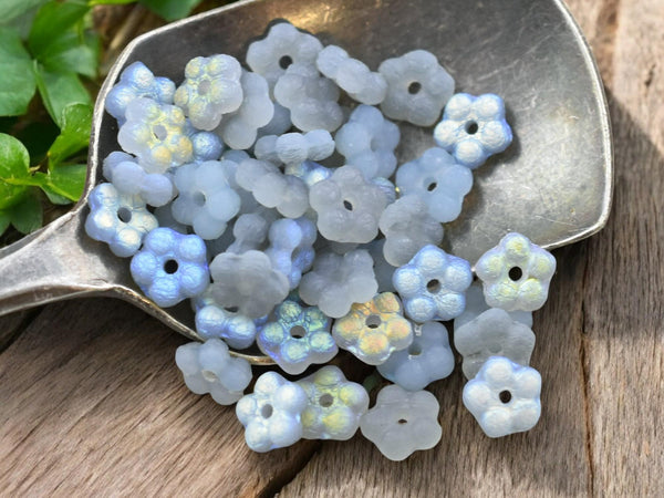 *50* 5mm Matte Etched Grey AB Forget Me Not Rondelle Daisy Beads