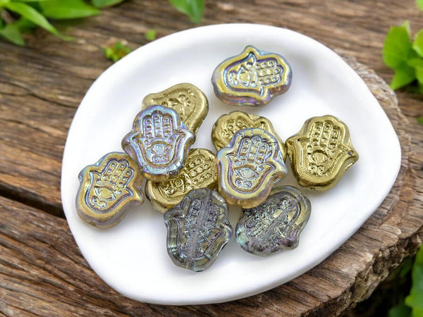 Czech Glass Beads - Hamsa Beads - Hamsa Hand - Hand Beads - 10pcs - 15x10mm - (1121)