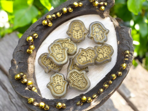 Czech Glass Beads - Hamsa Beads - Hamsa Hand - Hand Beads - 10pcs - 15x10mm - (3284)