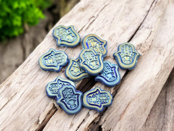 Czech Glass Beads - Hamsa Beads - Hamsa Hand - Hand Beads - 10pcs - 15x10mm - (3649)