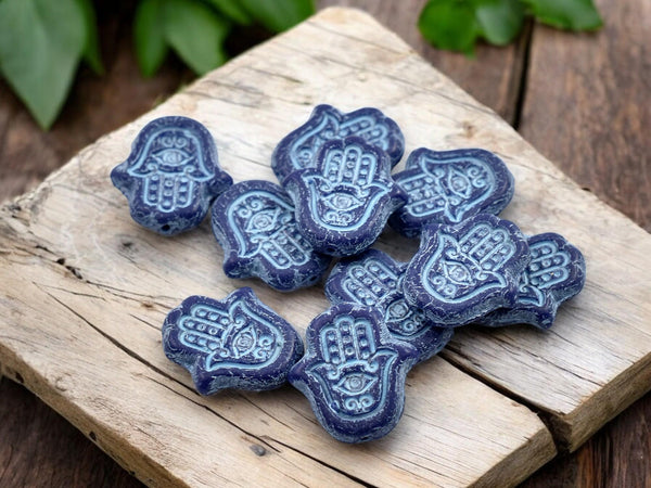 Czech Glass Beads - Picasso Beads - Hamsa Beads - Hamsa Hand - Hand Beads - 10pcs - 15x10mm - (465)