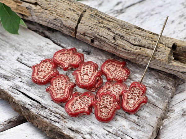 Czech Glass Beads - Picasso Beads - Hamsa Beads - Hamsa Hand - Hand Beads - 10pcs - 15x10mm - (2705)