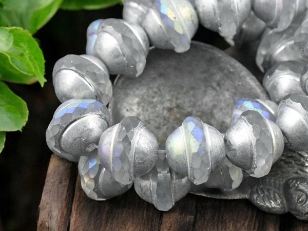 *12* 10x12mm Silver AB Washed Crystal Saturn Beads