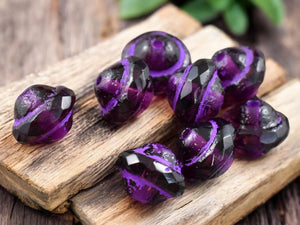 Czech Glass Beads - Picasso Beads - Saturn Beads - Saucer Beads - Purple Beads - 8x10mm or 10x12mm