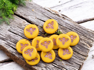 Bee Beads - Czech Glass Beads - Bumble Bee - Czech Glass Bee Coin - Picasso Beads - 12mm - 12pcs - (1697)