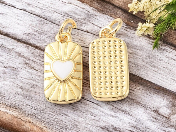 Gold Charms - Enamel Charms - Metal Charms - Small Charms - Heart Charms - 5pcs - 15x14mm - (5743)