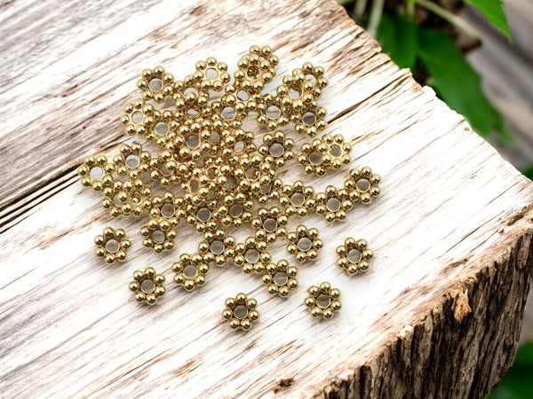 18k Gold - Metal Beads - Daisy Spacers - Gold Daisy Spacers - Heishi Beads - Gold Spacer Beads - 4mm o r6mm