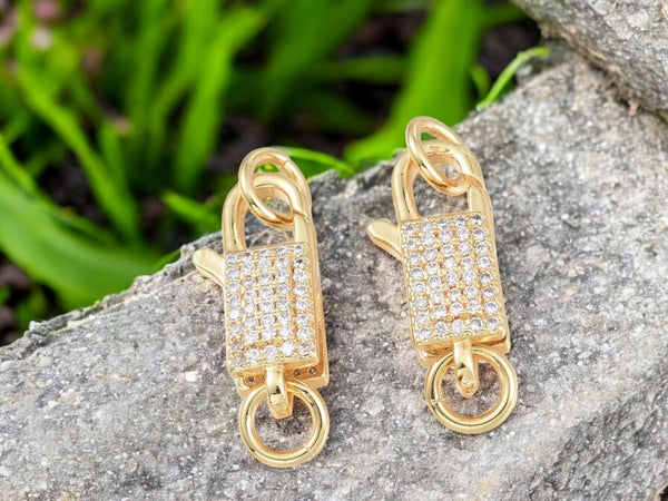 Pave Lobster Clasp - Rhinestone Clasp - Lobster Claw - Metal Clasps - Gold Clasps - 1pc - 20x9mm - (1797)