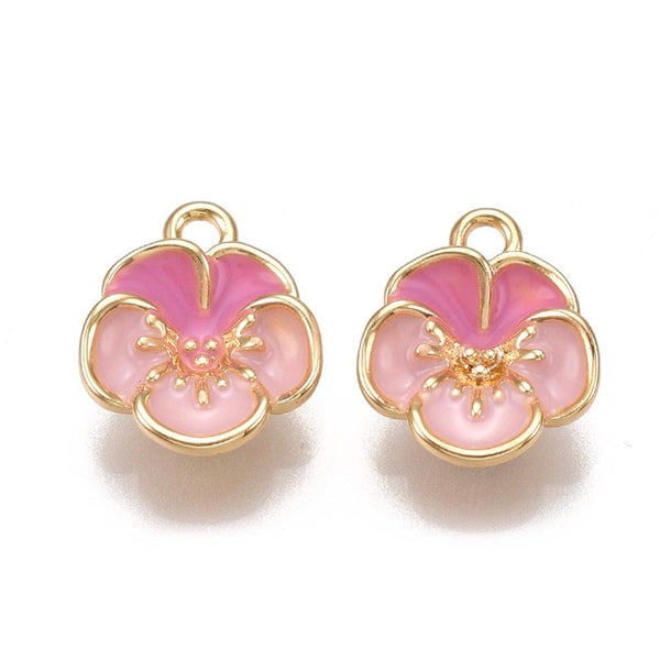 Flower Charms - Gold Charms - Enamel Charms - Metal Charms - Floral Charms - 10pcs - 10mm - (3518)