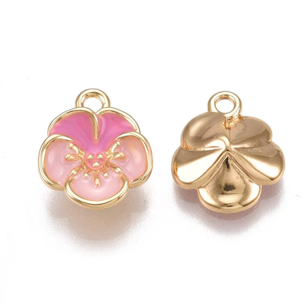 Flower Charms - Gold Charms - Enamel Charms - Metal Charms - Floral Charms - 10pcs - 10mm - (3518)