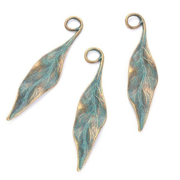 Leaf Pendant - Bronze Pendant - Patina Pendant - Metal Pendant - 1pcs - 75x16mm - (A527)