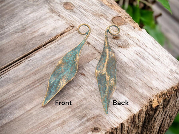 Leaf Pendant - Bronze Pendant - Patina Pendant - Metal Pendant - 1pcs - 75x16mm - (A527)