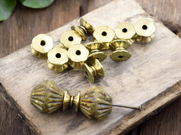 Gold Bead Caps - End Caps - Spacer Beads - Metal Beads - Metal Spacers - Double Sided - 7x5mm - 50pcs - (B392)