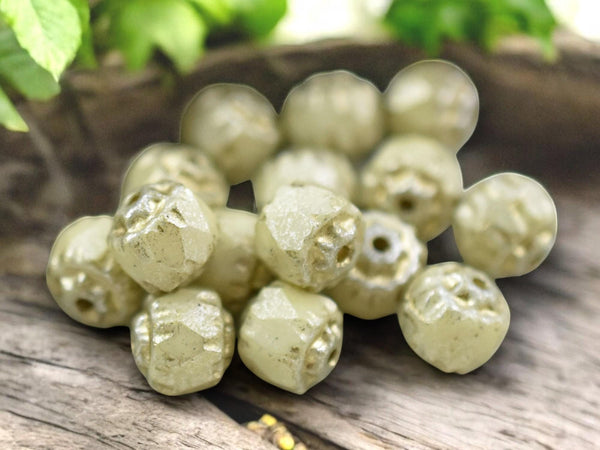 *20* 6mm Gold Washed Opaque Ivory Mercury Fire Polish Cathedral Beads