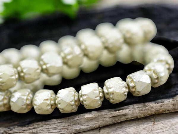 *20* 6mm Gold Washed Opaque Ivory Mercury Fire Polish Cathedral Beads