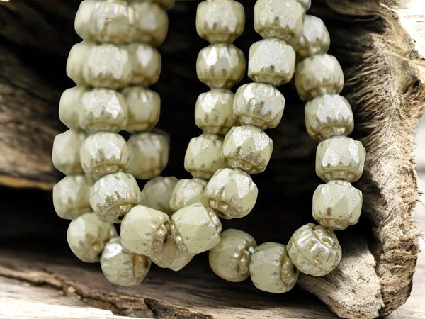 *20* 6mm Gold Washed Opaque Ivory Mercury Fire Polish Cathedral Beads