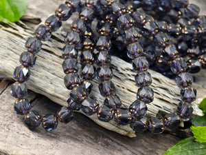 *20* 6mm Bronze Washed Montana Blue Fire Polished Cathedral Beads