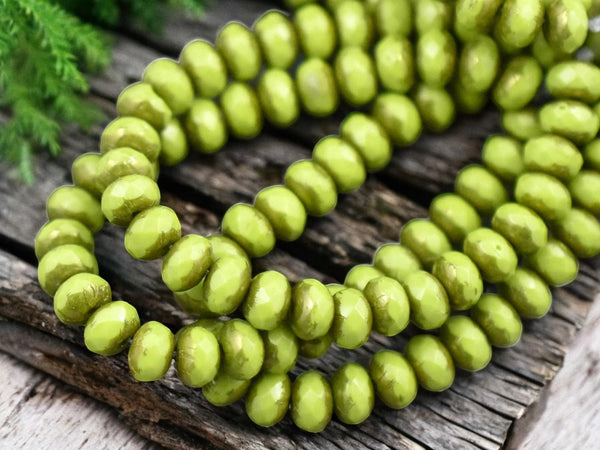 *30* 3x5mm Bronze Washed Opaque Chartreuse Fire Polished Rondelle Beads