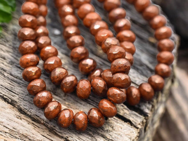 *30* 3x5mm Copper Washed Burnt Orange Fire Polished Rondelle Beads