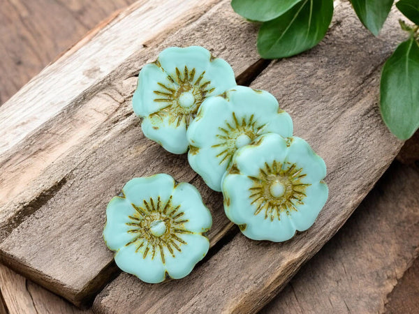 Picasso Beads - Flower Beads - Czech Beads - Hibiscus Beads - Hawaiian Flower Beads - Czech Glass Flowers - 2pcs - 22mm - (467)