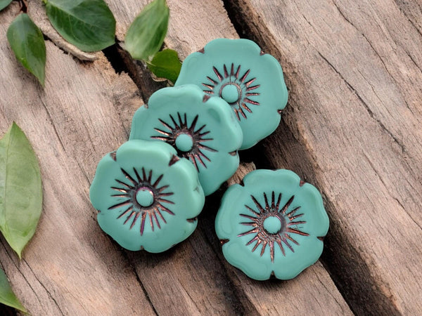 Czech Glass Beads - Picasso Beads - Flower Beads - Hibiscus Beads - Hawaiian Flower Beads - Czech Glass Flowers - 2pcs - 22mm - (3695)