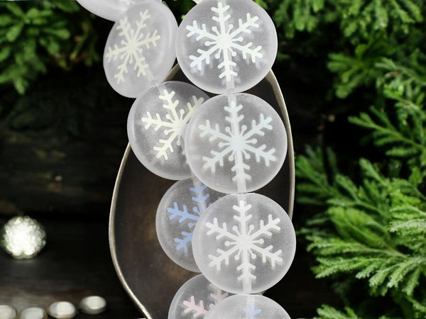 *8* 17mm Matte Soft White Laser Tattoo Snowflake Coin Beads