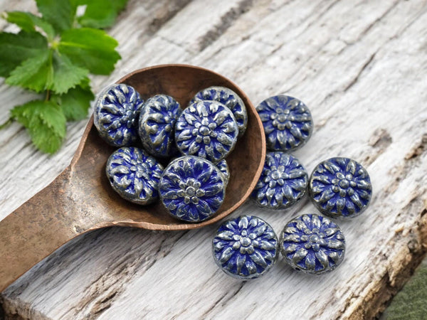 Czech Glass Beads - Flower Beads - Picasso Beads - Dahlia Beads - Dahlia Flower - 15mm - 12pcs - (5026)