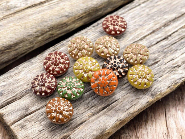 Czech Glass Beads - Flower Beads - Picasso Beads - Dahlia Beads - Mixed Flower Beads - 15mm - 12pcs - (1764)