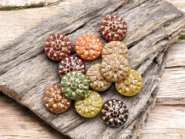 Czech Glass Beads - Flower Beads - Picasso Beads - Dahlia Beads - Mixed Flower Beads - 15mm - 12pcs - (1764)