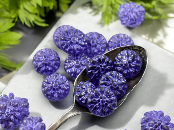 Czech Glass Beads - Flower Beads - Dahlia Beads - Purple Flower Beads - 15mm - 12pcs - (3704)