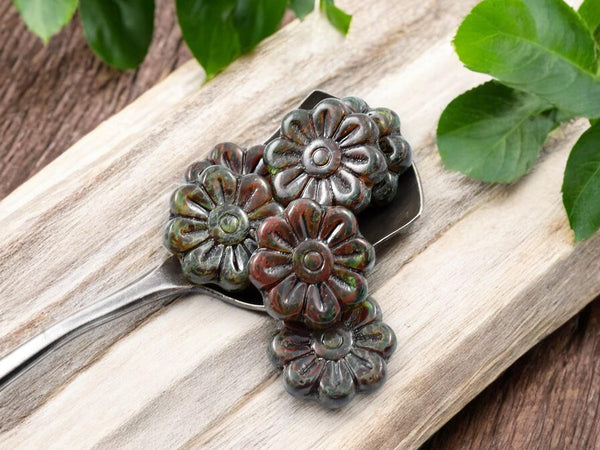 Picasso Beads - Czech Glass Beads - Flower Beads - Focal Beads - Czech Glass Flowers - Daisy Beads - 18mm - 6pcs - (3632)