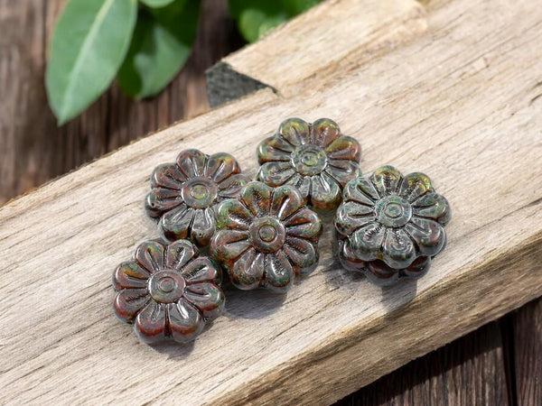 Picasso Beads - Czech Glass Beads - Flower Beads - Focal Beads - Czech Glass Flowers - Daisy Beads - 18mm - 6pcs - (3632)