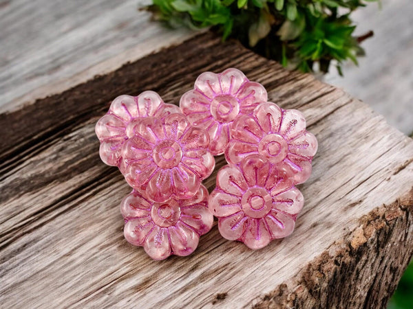 Floral Beads - Czech Glass Beads - Flower Beads - Focal Beads - Picasso Beads - Czech Glass Flowers - 18mm - 6pcs - (1656)