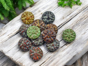 Picasso Beads - Czech Glass Beads - Flower Beads - Dahlia Beads - Mixed Flower Beads - 15mm - 12pcs - (3793)