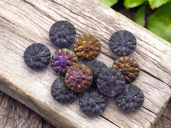 Czech Glass Beads - Flower Beads - Picasso Beads - Dahlia Beads - Czech Glass Flowers - 15mm - 12pcs - (4725)