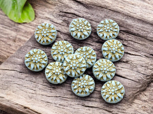 Flower Beads - Czech Glass Beads - Picasso Beads - Dahlia Beads - Czech Glass Flowers - 15mm - 12pcs - (2165)