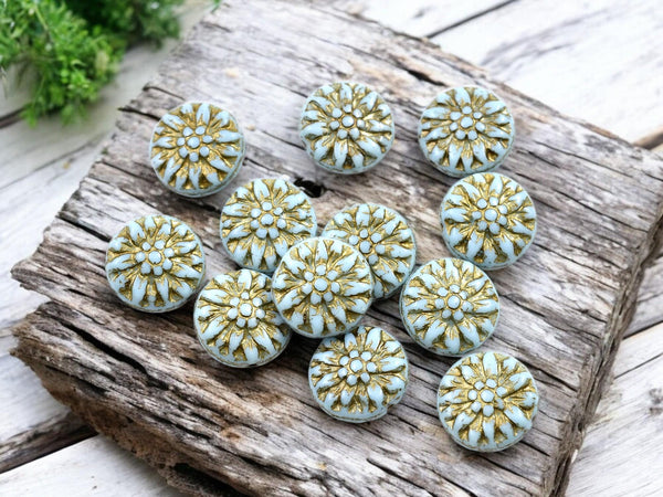 Flower Beads - Czech Glass Beads - Picasso Beads - Dahlia Beads - Czech Glass Flowers - 15mm - 12pcs - (2165)