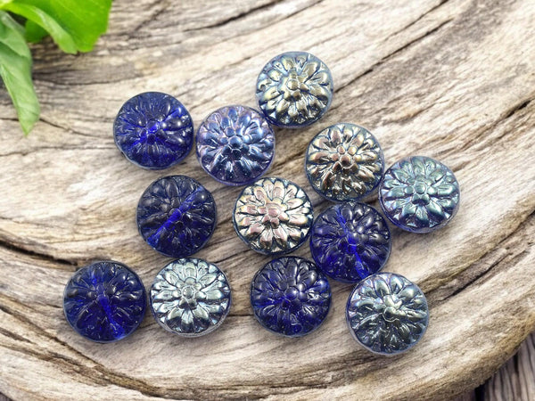 Czech Glass Beads - Flower Beads - Picasso Beads - Dahlia Beads - Czech Glass Flowers - 15mm - 12pcs - (B37)